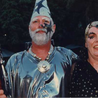 Unknown people dressed up for the Masquerade March.
