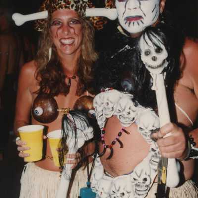 Unknown couple dressed up.