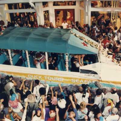 A float that reads Duck tours on the side.