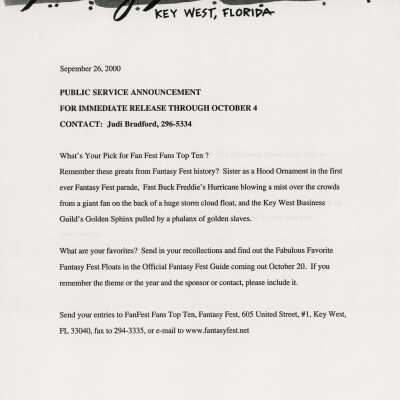 Public Service Announcement about prior favorite floats that were in the parade.