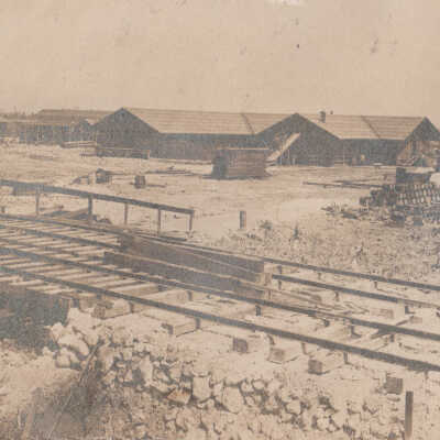 Railroad tracks and buildings