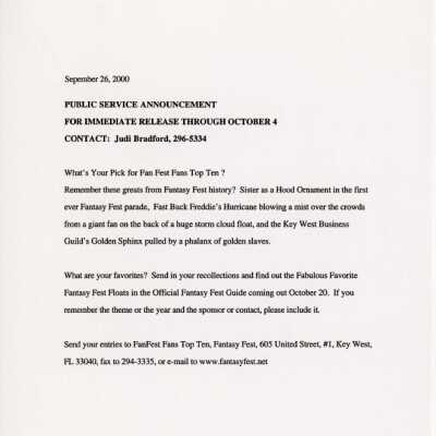 Public Service Announcement looking for prior favorite parade floats.