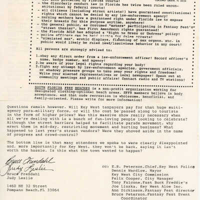 A letter to editor of the Miami Herald, Keys edition from Bruce Frendahl and Judy Leslie.