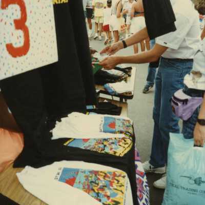 A FF street fair booth selling FF T shirts.