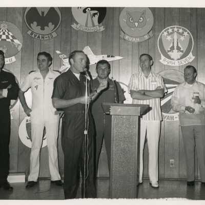 Unknown man at the microphone at a ceremony