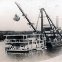          Houseboat and crane barge used in constructing the railroad picture number 1
   