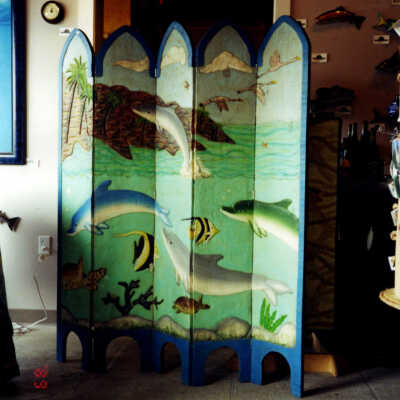 Tropical Five Panel Folding Wood Screen