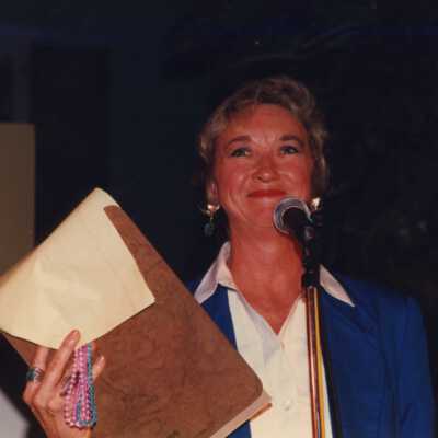 Unknown woman talking at the Coors light parade workshop.