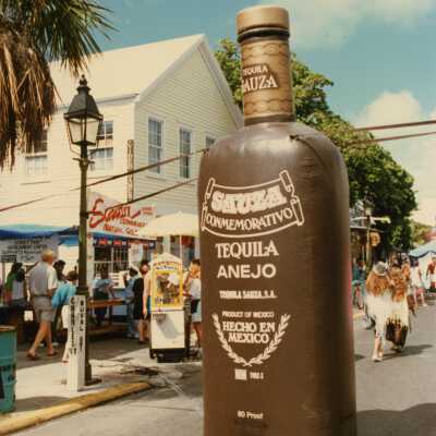 A huge blow up bottle of Sauza Tequila.