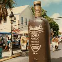 A huge blow up bottle of Sauza Tequila.
