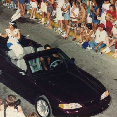 A convertible in the Fantasy Fest parade.