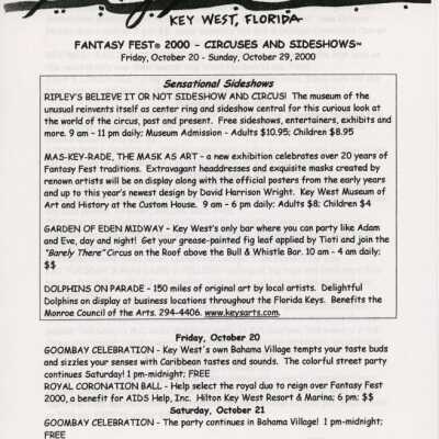 Schedule of events for Fantasy Fest 2000.