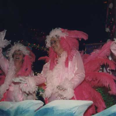 Unknown woman dressed up on a float in the parade.