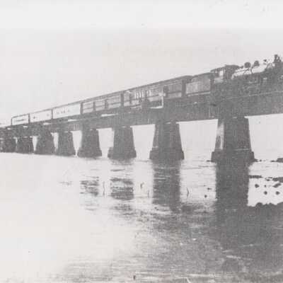 Train crossing a viaduct