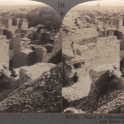 Stereoview of the Palace of Nebuchadnezzar and ruins of Babylon, Iraq