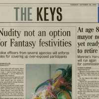 An article in the Herald that reads Nudity not an option for Fantasy festivities.