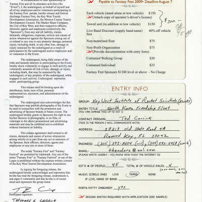 Parade entrant release agreement and entry form from KWIRS.