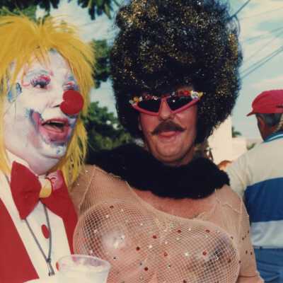 Unknown people dressed up for the Masquerade March.