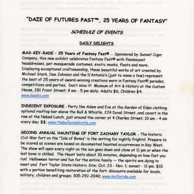 Daze of Futures Past, 25 tears of Fantasy schedule of events.