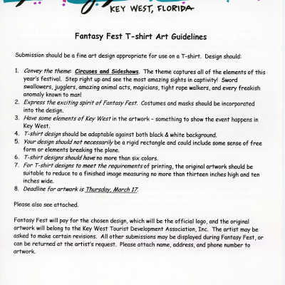 Fantasy Fest T-shirt art guidelines.
