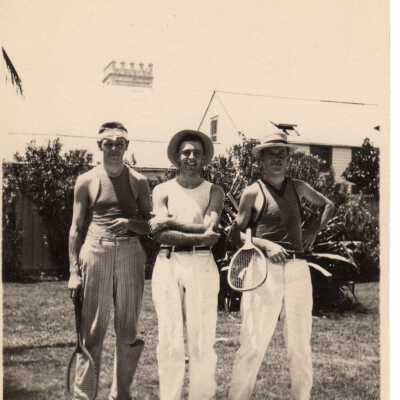 Unknown men with tennis rackets