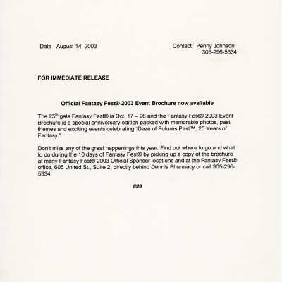 Fantasy Fest event brochure available.