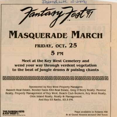 An article in the Island Life newspaper that reads Fantasy Fest 1991 Masquerade March.