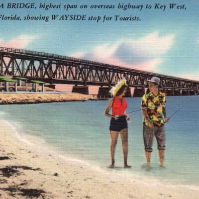 Bahia Honda Bridge, Highest Span on Overseas Highway to Key West, Florida Showing Wayside Stop for Tourists