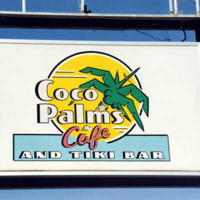 Coco Palms Cafe and Tiki Bar Sign
