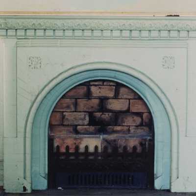A fireplace.