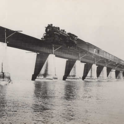Train crossing a viaduct