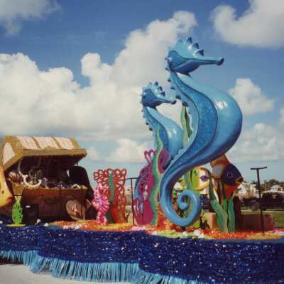 A float that is waiting for the parade to start.