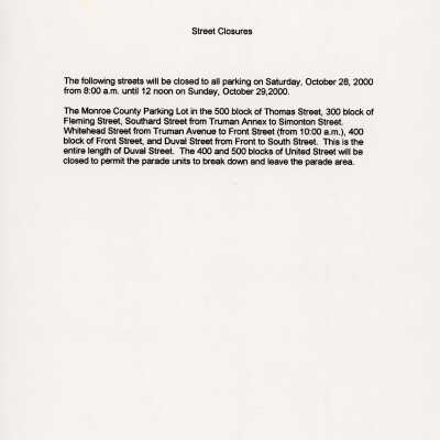 Street closures during the Fantasy Fest parade.