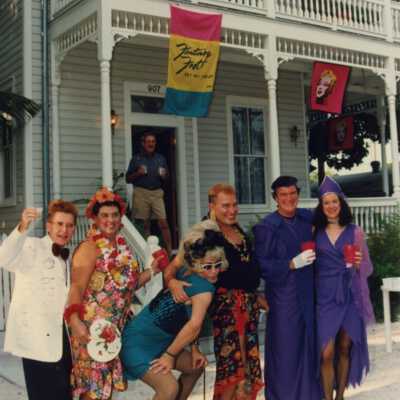 Unknown people dressed up for the Masquerade March.