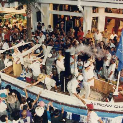 A float in the parade that reads African Queen.