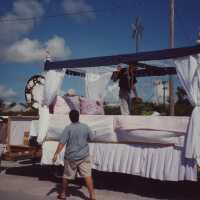 A float that is waiting for the parade to start.