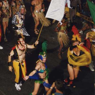 Unknown people dressed up in the parade.