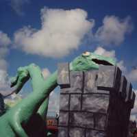 A float that is waiting for the parade to start.