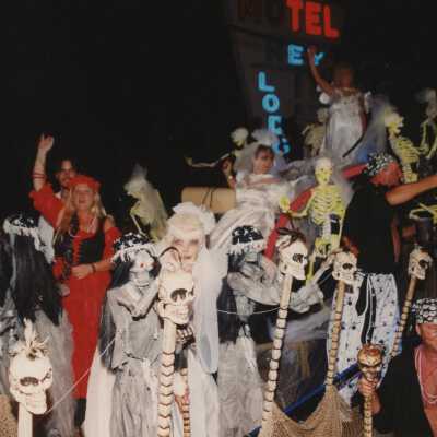 Unknown people on a float in the parade.