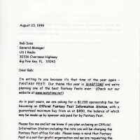 A letter to Bob Soos GM of US 1 radio from Debbie Bradford regarding sponsorship.