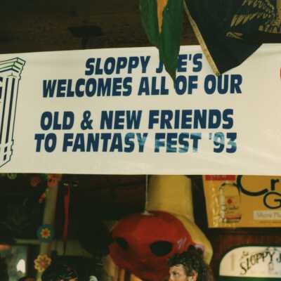 A sign that reads Sloppy Joe's welcomes all of our old and new friends to FF 93.