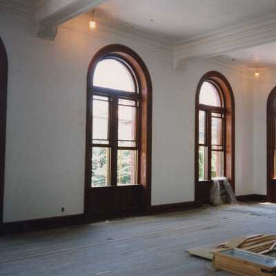 Windows on the second floor.