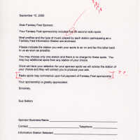 Sponsor letter regarding the radio spots.