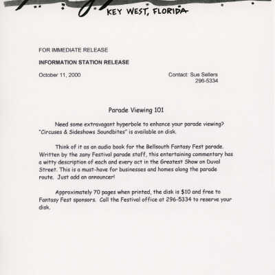 Public Service Announcement of the parade viewing.