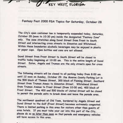 Public Service Announcement topics for October 2000.