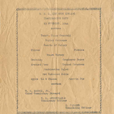USS KEY WEST Thanksgiving Menu