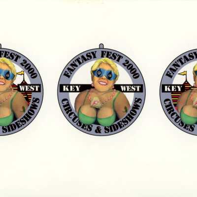 Three small round pictures of the Fantasy Fest 2000 medallions for the necklaces.