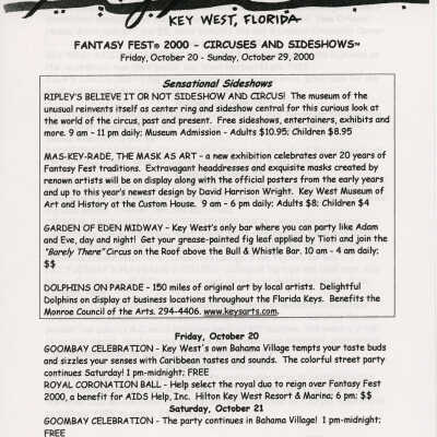 Schedule of events for Fantasy Fest 2000.