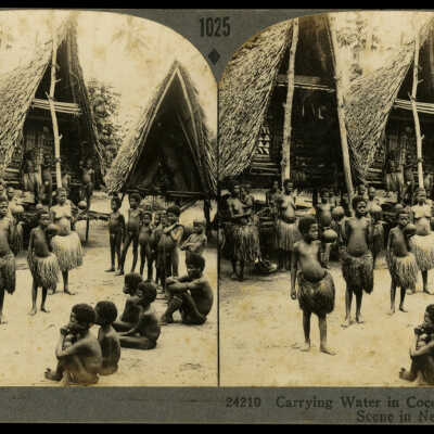 Carrying Water in Coconut Shells - A Village Scene in New Guinea