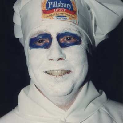 Unknown man dressed up at the Pillsbury guy.